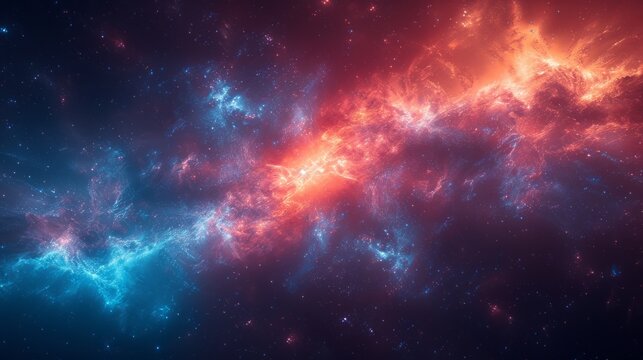 Cosmic background with a vibrant and colorful nebula, an interstellar cloud of dust, hydrogen, helium, and other ionized gases. Concept: astronomy, space exploration, or astrophysics