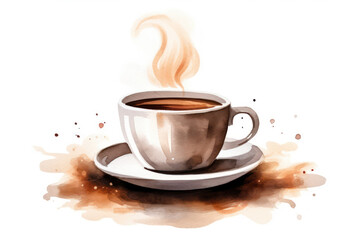 Morning Brew: A Brown Cappuccino Cup, an Iconic Symbol of Delicious Coffee Energy, on a White Background with Doodle-style Illustration and Retro Vibes