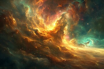 Cosmic Voyage in Nebulaic Landscapes - obrazy, fototapety, plakaty