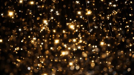 Obraz na płótnie Canvas Abstract gold bokeh stars holiday celebration postcard background with copyspace for text