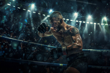 mma fighter oktagon boxer, a male fighter at a competition