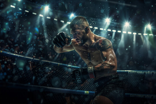 mma fighter oktagon boxer, a male fighter at a competition