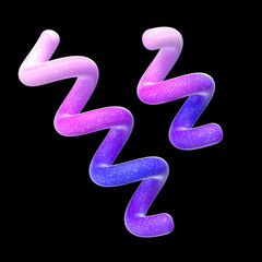 3D matte gradient spiral line abstract shape. Cute colorful squiggle pasta, quirky helix line object