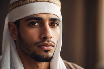Portrait of a young muslim man in traditional clothes