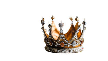 Luxurious gold crown featuring white and orange gems, representing regal symbolism. Great for power and leadership concepts. PNG format with a clear white background. Crown of thorns.

