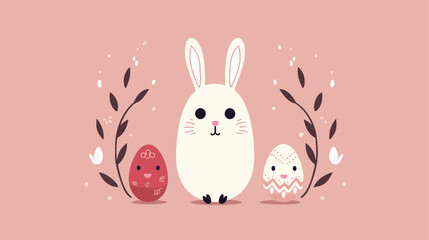 Funny bunny with egg. hand drawn elements on pink background