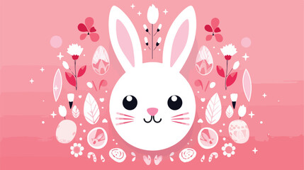 Funny bunny with egg. hand drawn elements on pink background