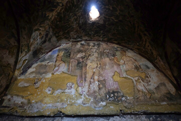 Scene with naked women bathers in an Umayyad bath-house in Qasr al Hamra, Jordan