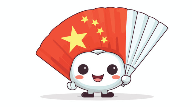 Funny white chinese folding fan cartoon character