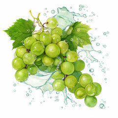 Fresh green grapes with water splashes, vivid and juicy.