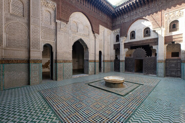Interior of Madrasa Bou Inania Koranschule interior in city of Meknes Morocco