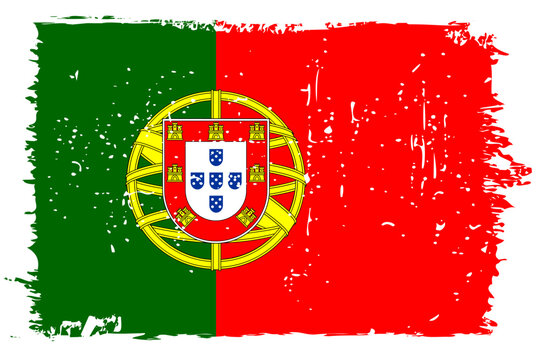 Portugal flag - vector flag with stylish scratch effect and white grunge frame.
