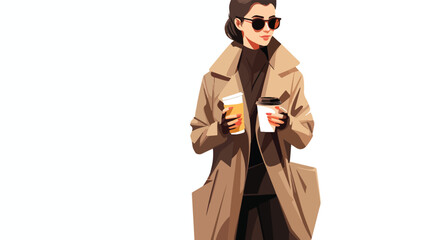 Girl coffee style trench hyperbilization woman  flat