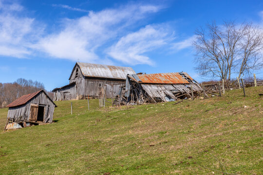 Abandoned decaying agricultural buildings in rural Virginia, USA