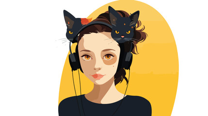 Girl with cats ears vector  flat vector isolated on