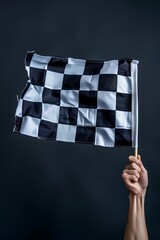 Checkered flag in hand. Racing, the concept of start, finish