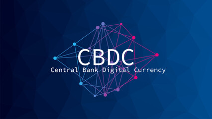 CBDC money on blue gradient background. Central Bank Digital Currency vector. Neural pattern. Web banner template design - 756592658