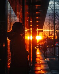 Capture the silhouette of a person walking down a bustling city street with towering buildings casting long shadows. Showcase the energy and rhythm of urban life in a dynamic