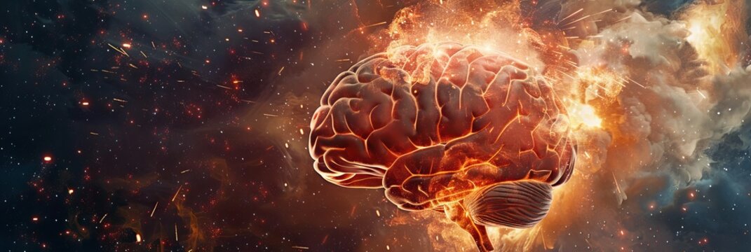 Mind Explosion, Mega Energy Brain, Angry Concept, Creative Blowing, Headache