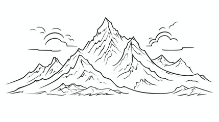 Hand drawn doodle mountain. Simple thick black line.