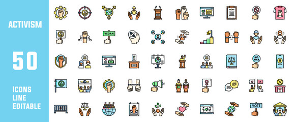 Fototapeta premium 50 Activism Icons Set Line Editable Vector Illustration