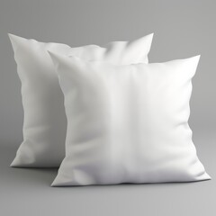 Two white bed pillows isolated on grey background. Pillows isolated on white background with shadow