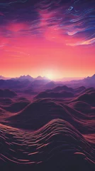 Gordijnen Sunrise or sunset over the mountains.Space landscape. Vertical orientation. Cosmos mountains © Liliia