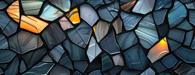 Transparent Black Stained Glass Abstract Background: Random Shapes Pattern - Sophisticated Wallpaper for the Desktop