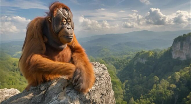 an orangutan on a rock footage