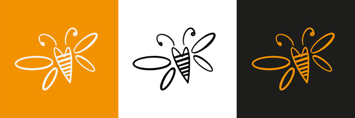 Honey bee vector logo design template in trendy minimal linear style. Emblem for food packaging 