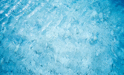Clear calm blue water surface, texture top view background - 756597034