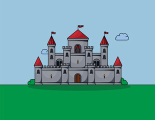 Medieval vector castles icon set. Cartoon fairy tale castle tower icon.