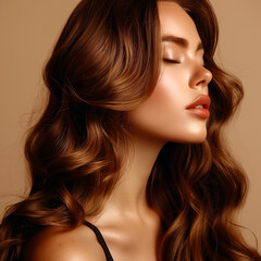 Fototapeta premium Beautiful young woman with long curly hair. Fashion model with luxury hairstyle.