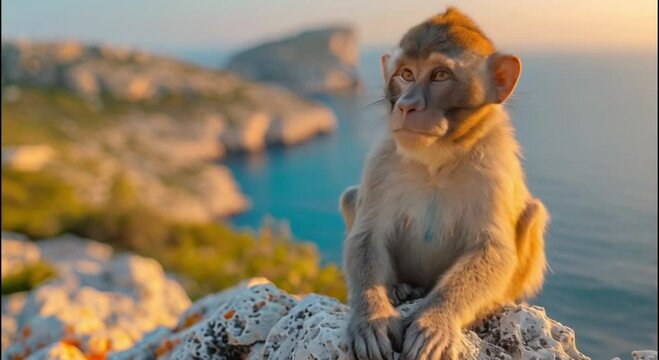a monkey on a rock footage