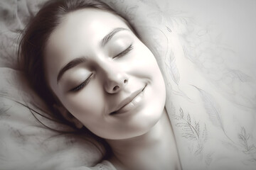 Young woman sleeping and dreaming. Portrait of a young woman sleeping.