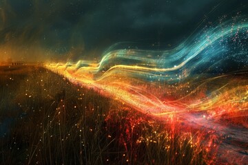Colorful Spectrum Trails in Nature - obrazy, fototapety, plakaty