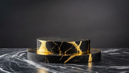 Fototapeta na wymiar black and gold marble podium mockup for product showcase