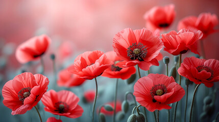 Red poppies on a blurred background. Floral background.