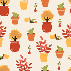 Seamless pattern with house plants - obrazy, fototapety, plakaty