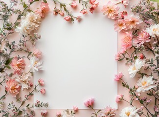Fototapeta na wymiar Floral Card Mockup with Vibrant Spring Blooms