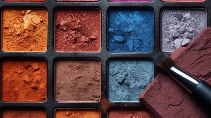 Fototapeta premium Close-Up of Makeup Palette with Various Colors of Eyeshadow 