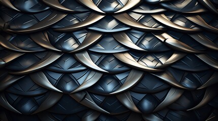 Abstract background with scale design. Polished metal blades shine.