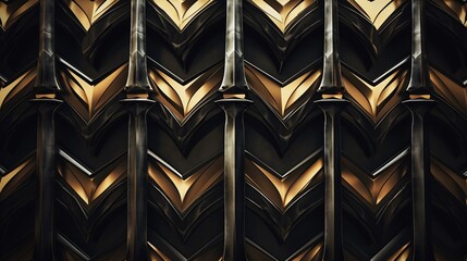 Abstract background boasts scale design. Polished metal blades shine.