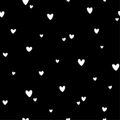 Seamless pattern with white hearts on black background. Vector illustration. Texture for print, textile, fabric.
