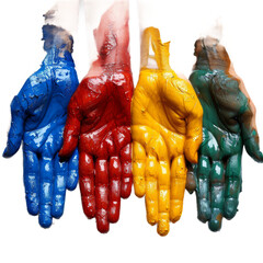 Hands Covered in Various Paint Colors. Diversity Concept On a Transparent Background PNG