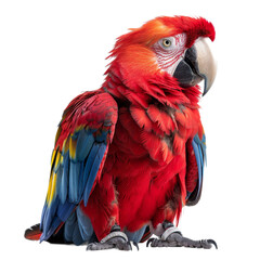 Fototapeta premium Red and Blue Parrot Perched on White Floor On a Transparent Background PNG