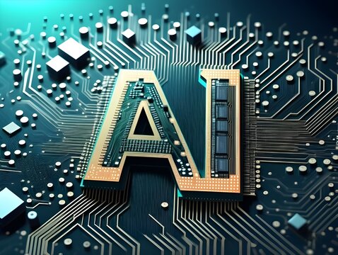 AI circuit board fusion symbol. Symbol of intelligent evolution