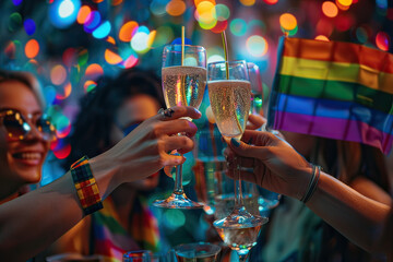 Lgbtq toast in a bar. Pride celebration. Generative AI. - obrazy, fototapety, plakaty
