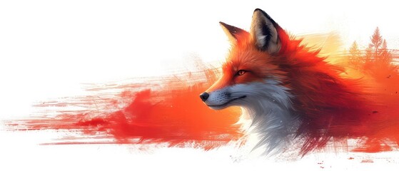 orange fox wall - obrazy, fototapety, plakaty
