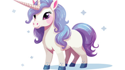 Funny Unicorn Cartoon with Cute Expression flat vector